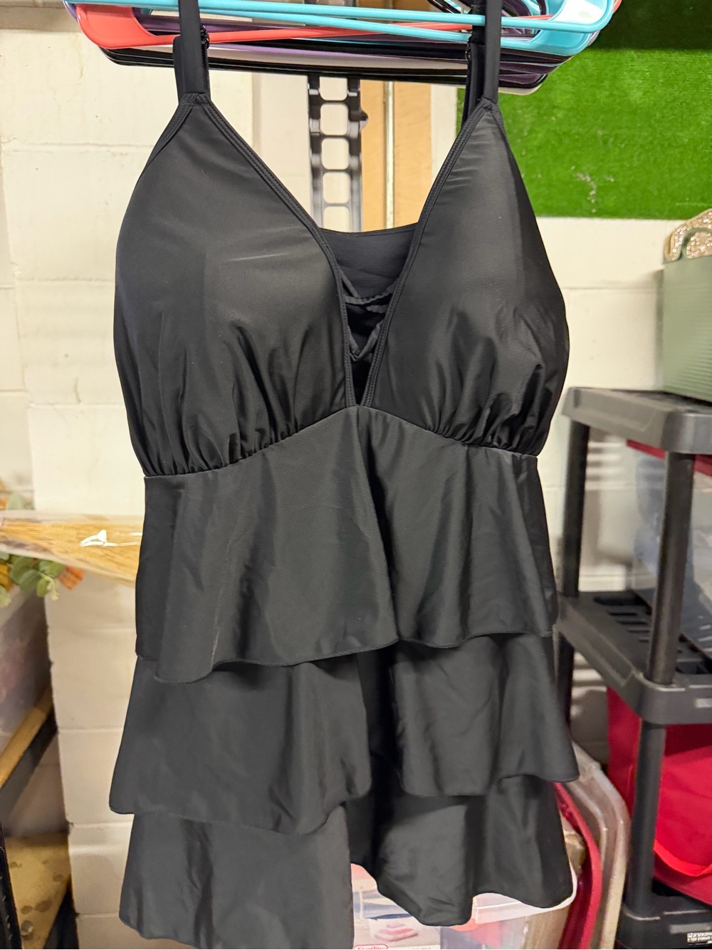 Black Tiered swim top - Flattering Ruffle design Cavique plus size 28